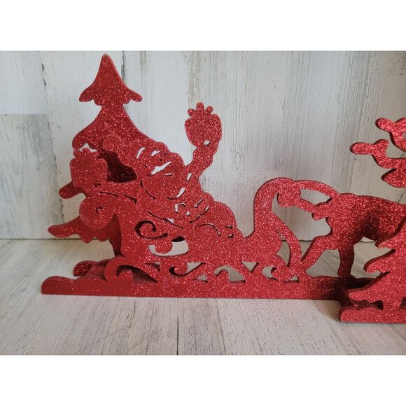 Pier 1 imports 3D red glitter santa claus sleigh tree xmas reindeer - Picture 2 of 7